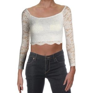 NWT Teeze Me Ivory Lace & Gold Metallic Long Sleeve Fitted Crop Top
